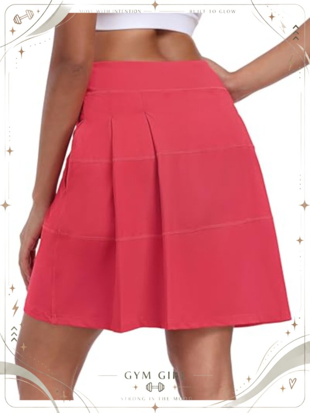 Pleated Back Skort with 3 Pockets Adjustable Waistband Tennis Golf Pickleball